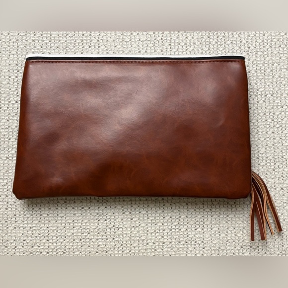 Funky Monkey Striped Black and White Clutch with Brown Faux-Leather, 11x7, VGUC - Picture 2 of 5